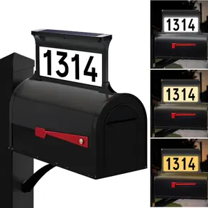 Solar Address Sign, 3 Colors-in-1 Mailbox Number Plaque Light for Outdoor, Double-sided LED Lighted  Address Plaque for Mailbox Topper, Address Numbers House Numbers for Outside Light Up