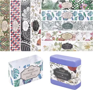 90 count Soap Wrapper 9 Style Flower Wrap Paper Tape Vertical Soap Paper Tag Soaps Sleeves Covers for Christmas Homemade Soaps Bar Packaging Supplies