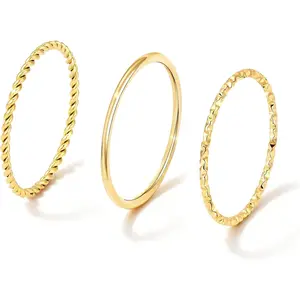 Gold Rings for Women Non Tarnish, Dainty 14K Gold Plated Stackable Thin Thumb Ring Set Trendy Pinky Wedding Bands Engagement Rings for Women Size 3 4 5 6 7 8 9 10 11