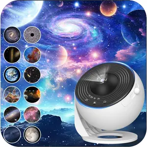 Galaxy Projector for Bedroom, HD Image Star Projector Galaxy Light Adjustable Knob, 13 Film Discs Planetarium Projector for Kids, 360° Rotating 1/2h Timer Simple 3-Button Control Black&White