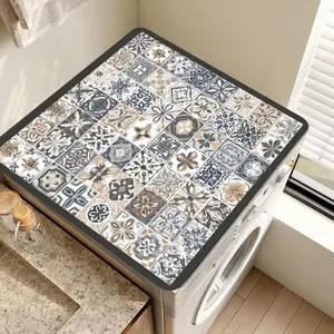 Fast Drying Absorbent Flowers Washer Dryer Top Dust Cover Mat Creative Washing Machine Protector Pad for Laundry Room Kitchen (23.6 x 19.7 Inches)