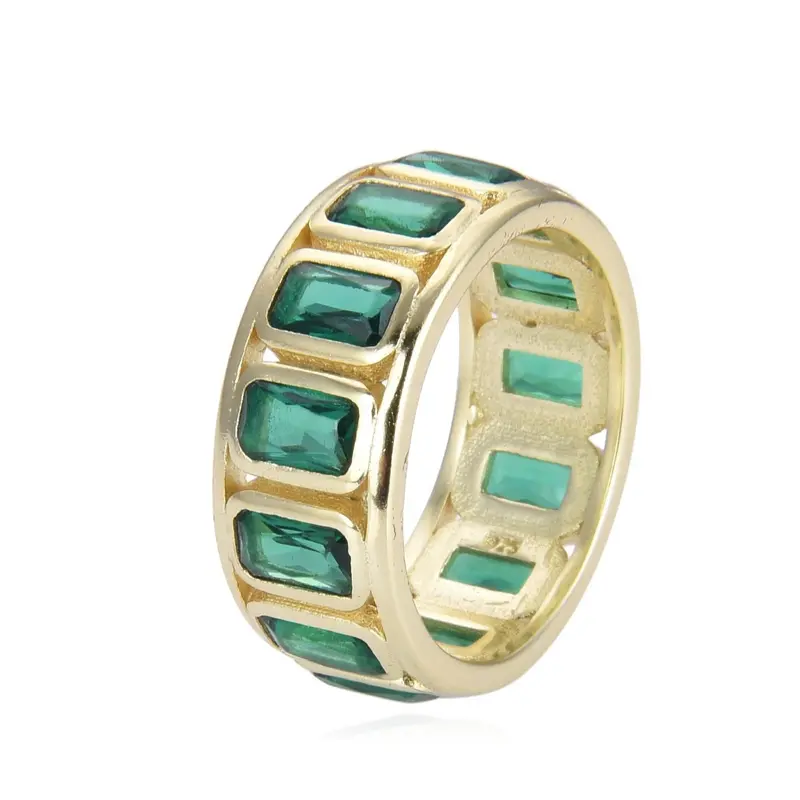 Emily Color Ring - Gold-Toned Costume Jewelry Ring for Women, Adorned with Green Square Stones, Rings For Women