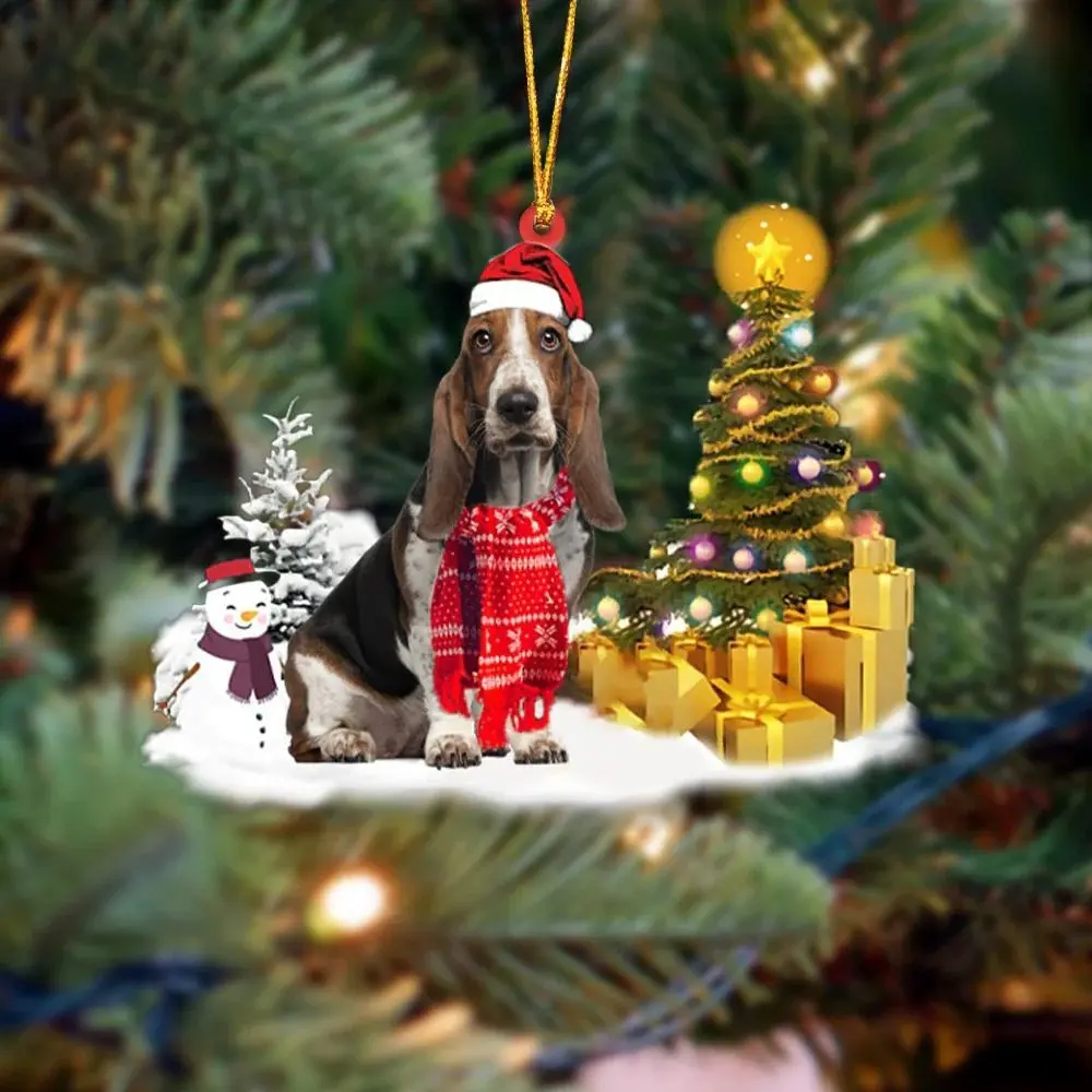 Basset Hound Christmas Ornament Acrylic Dog Ornament Pet Lover Gift Christmas Tree Decoration