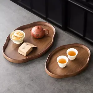 Elegant Dark Durable Wooden Tray for Tea, Desserts, Breakfast, Home, Restaurant, Hotel, Japanese Formal Banquet, Eco-Friendly, Non-Slip, Easy Clean
