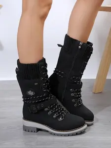 Women's Waterproof Winter Boots, Waterproof Ankle Boots, Durable Snow Boots for Cold Weather Outdoor Adventures, Fashion Design Keeps Feet Warm & Dry, Round Toe Boot