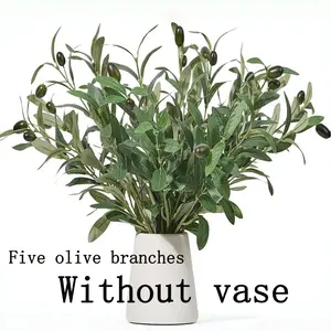 5 Realistic Olive Branches with Fruits and Trunks, Mediterranean Style Decor, Ideal for Indoor Living Room, Entryway, Office, Outdoor Courtyard, Terrace