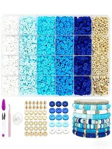 3450pcs Soft Clay DIY Blue Ocean Gradient Bead Set, Jewelry Making Kit, Elegant Ocean Theme Accessories, Ideal for Bracelets, Jewelry, Keychains