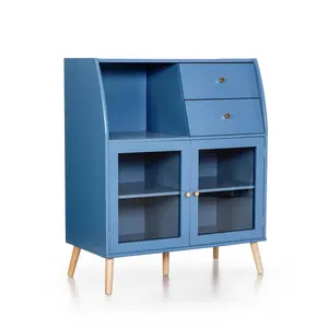 Phivilla Blue Storage Cabinet with 2 Doors & 2 Drawers, Buffet Style for Living Room, Kitchen, or Bedroom, Solid Wood Legs Design Furniture Cupboard