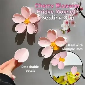 Cherry Blossom Magnetic Sealing Clips, Petal Design Refrigerator Magnets, Snack Storage Seal Clips, Cute Kitchen Accessories, Flower Magnets