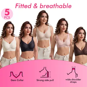 （Summer Vibes）Quietlake Women's Full Coverage Seamless Wireless Jelly Bra PushUp No Underwire Ultra Comfort All Day Wear Everyday T-Shirt Bra Plus Size Friendly