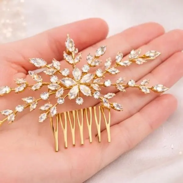 Flower Crystal Bride Wedding Hair Comb, Hair Accessories with Stone Bridal Side Comb Headpiece for Women