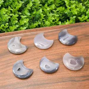 Mini Grey Agate Moon Crystal | Handmade Natural Stone, Pocket Size Healing Crystal & Home Accent