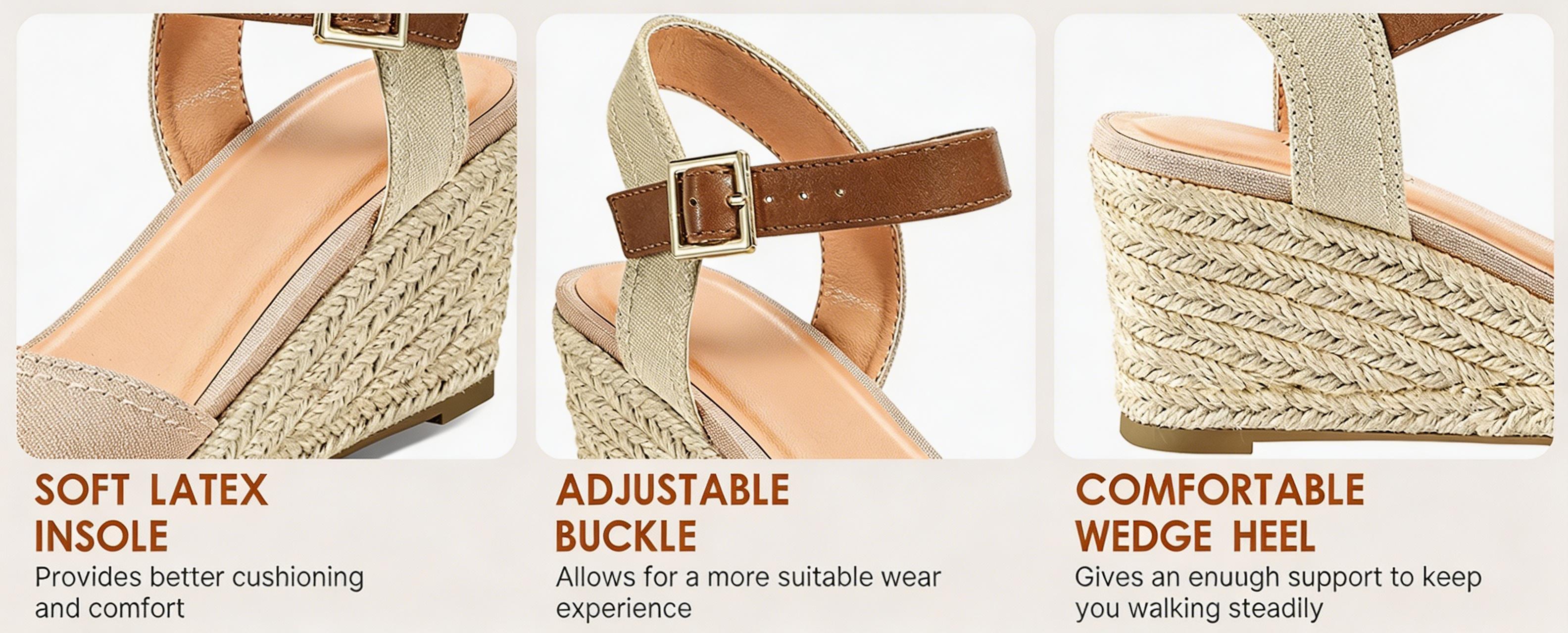 Women's Espadrille Low Wedge Heel Sandals with Buckle Ankle Strap Close Toe Casual Dressy Summer Platform Shoes