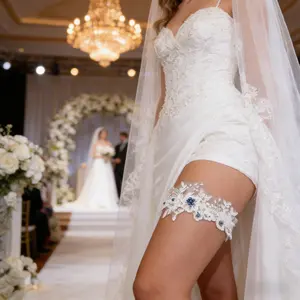 Elegant Lace Wedding Socks Set, Blue Pearl Suspender Garters, Sexy Elastic Leg Rings, Perfect for European and American Brides