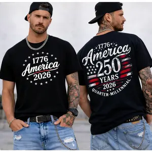 America 250th Anniversary 2026 T-Shirt, 1776 Quarter-Millennial Tee, US 250 Years Flag Graphic Shirt, Vintage Black Patriotic Gift for Americans