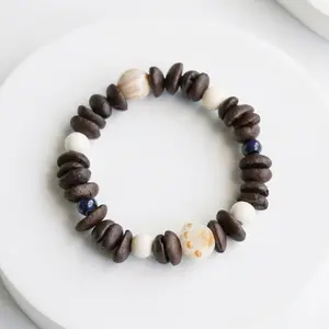 Artisanal Coffee Bean Beaded Stretch Bracelet, Cute Cat Paw Charm Handmade Elastic Beaded Bangle, Minimalist Boho Coffee Lovers Jewelry Gifts for Women Men Girls