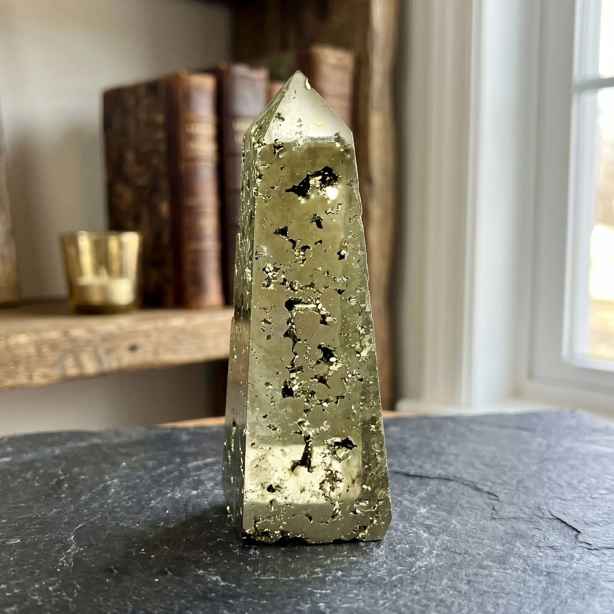 Pyrite Crystal Points from Peru Polished Towers 3" to 4" Tall