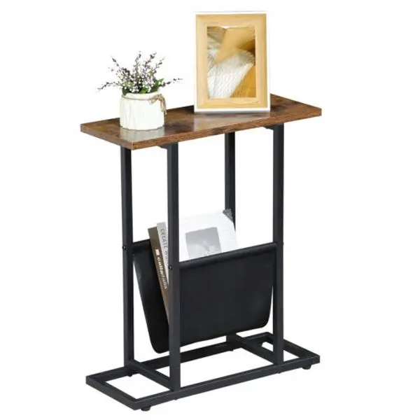 ZENSTYLE Rustic Brown Compact Assembled Bedside Table - Contemporary Indoor Furniture with Aesthetic Minimal Design, Magazine Holder, Shelf for Bedroom, Living Room Storage Organization