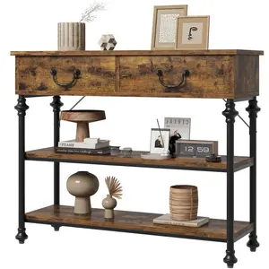 Gaomon Brown MDF Wood Console Table - Small Narrow Entryway Table with 2 Drawers, Storage Shelves, Stable Legs and Ample Storage Space, Suitable for Living Room, Hallway