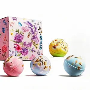 FADUIIO Dried Flower Bath Bomb Set | Botanical Aromatic Spa Bath Salt Balls | Relaxing Self Care Bath