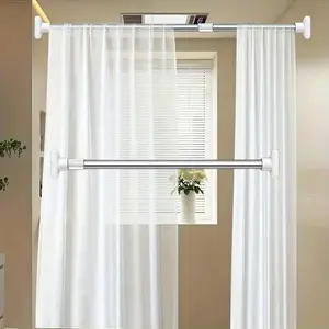 Adjustable Metal Clothes Hanger, Plastic Hanger, No-Drill Telescopic Curtain Rod, Multi-Purpose Hanging Bar, Easy Install & Use