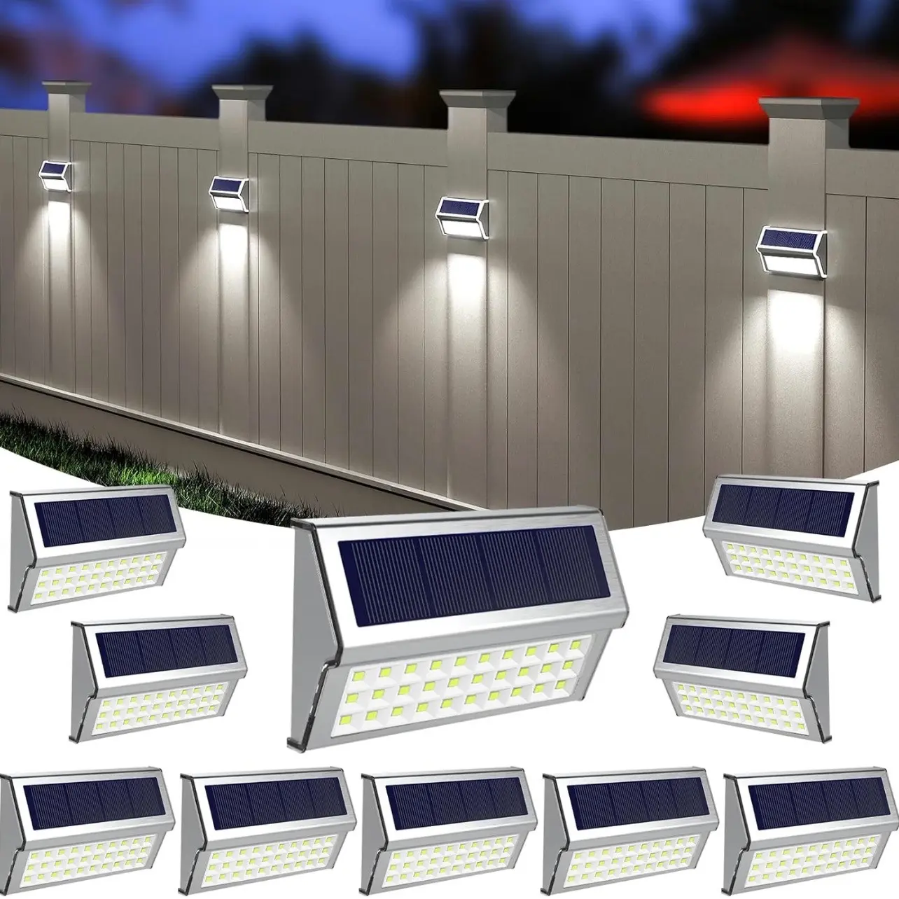 【Highest Quality】MOBECK Solar Outdoor Lights, 30 LED Fence Lights Waterproof Solar Powered Deck Post Lamps Stainless Steel Outside Step Lighting for Backyard Yard Walkway Stairs, Cool White Light, Warm White Light,4/6/8/10 Pack