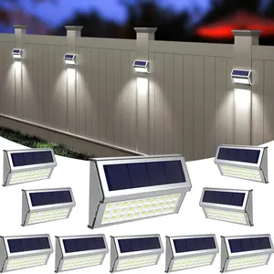 【Highest Quality】MOBECK Solar Outdoor Lights, 30 LED Fence Lights Waterproof Solar Powered Deck Post Lamps Stainless Steel Outside Step Lighting for Backyard Yard Walkway Stairs, Cool White Light, Warm White Light,4/6/8/10 Pack