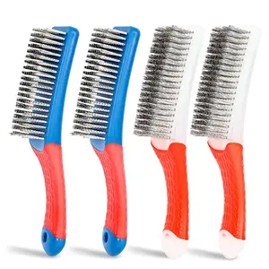4 Pack Wire Brush for Rust Removal &  Removal, Heavy Duty Stainless Steel Wire Brushes for Cleaning, Metal Wire Brush with Rubber Handle