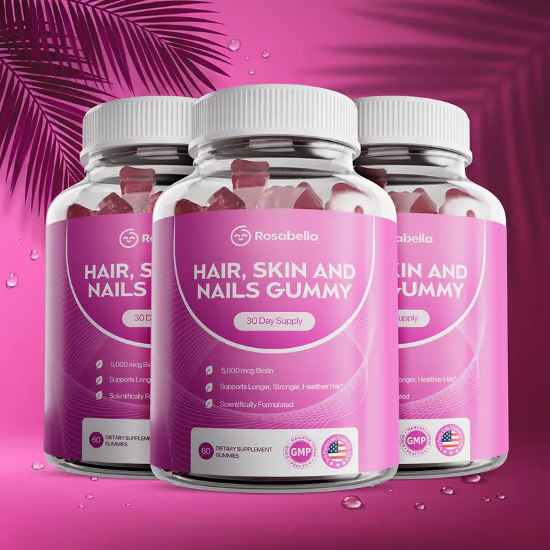 3-Pack Rosabella Biotin Gummies (5000mg) for Hair, Skin & Nails Growth