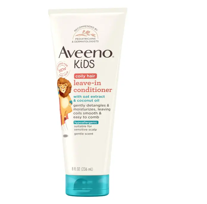 Aveeno Kids Coily Hair Leave-In Conditioner, Toddler Leave-In Conditioner for Sensitive Scalps Gently Detangles & Moisturizes Leaving Natural Curls & Coils Smooth, Hypoallergenic, 8 fl. oz