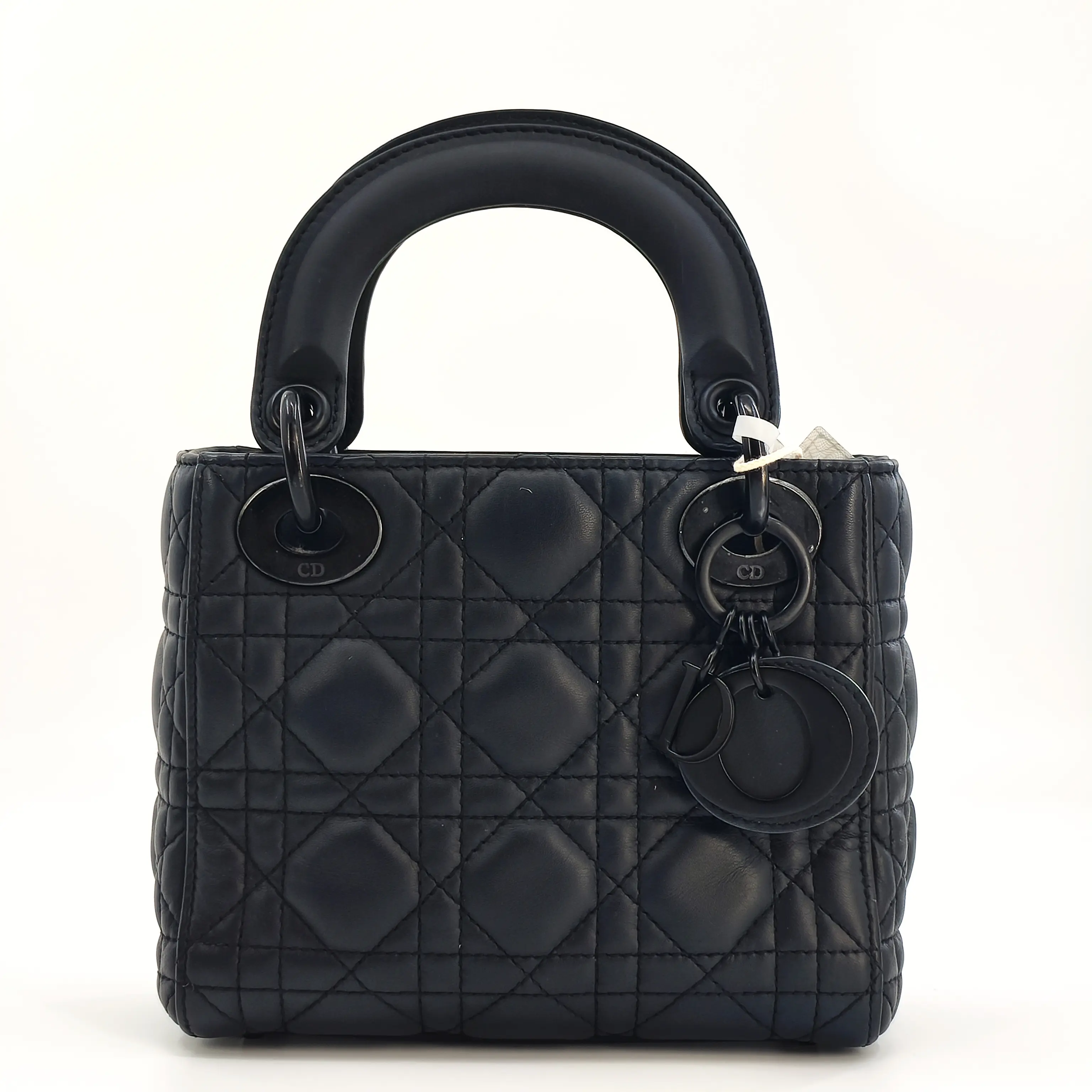 Pre-owned Dior Leather Mini Bags Ultra Matte Calfskin Cannage Mini Lady Black JA0033 NO1