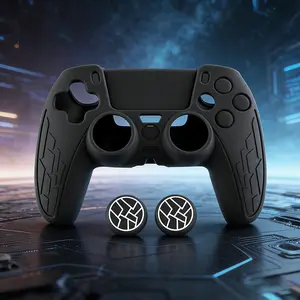 PS5 Controller Textured Silicone Case — Four Colors Shockproof Protective Cover, Thickened with Texture Design (First Generation), Includes 2 Free Thumb Grips, Suitable for Gamers