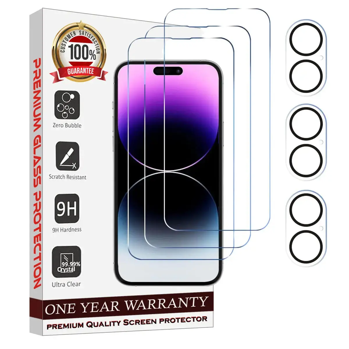 Entronix 6-Pack for iPhone 16 Plus, 3 Clear Tempered Glass Screen Protectors & 3 Camera Lens Protectors Smartphone Cellphone