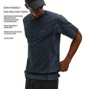 Men’s Seamless Knit T‑Shirt – Colorblock Performance Tee, Textured Quick Dry, Outdoor Fitness Crewneck by FPA Athletic Style Activewear Athletic Outfits High Stretch Sporty