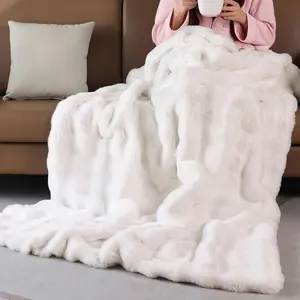 Fluffy Fuzzy Cozy Faux  Throw Blanket for Living Room Couch Cream Beige Bubble 60X80 Throw Blanket for Apartment Bed  Office Decorative Blanket Decor 860 GSM
