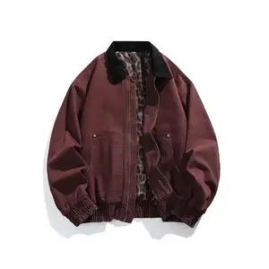 Men's retro pure cotton collar jacket leopard print Detroit denim jacket spring and autumn leather bomber jacket giftRAIMENTRY