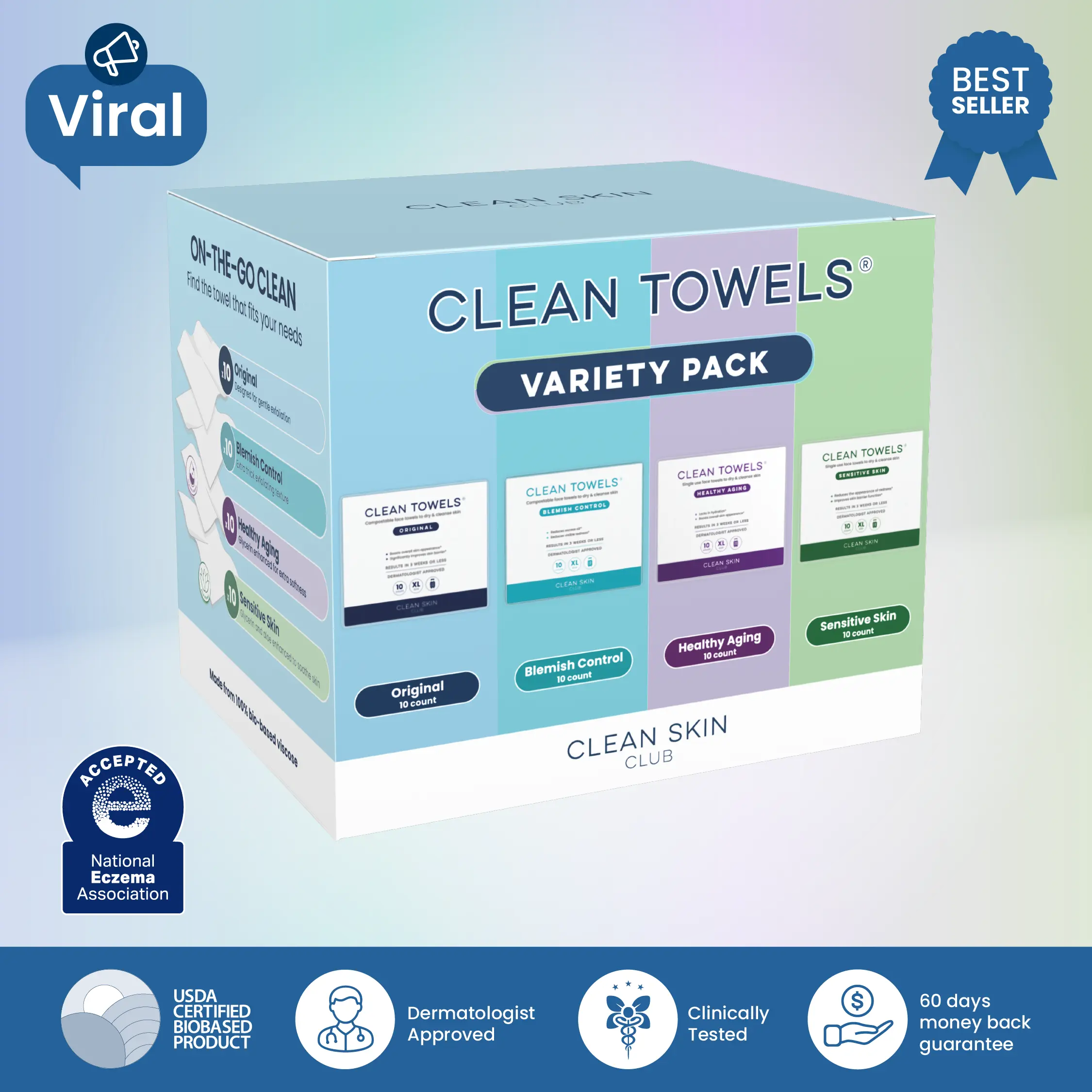 CLEAN SKIN CLUB Variety 4-Pack of Towels XL – 40 Count Total, Includes Original, Sensitive, Blemish Control & Healthy Aging, Perfect for All Skin Types - Cleaning CLEAN SKIN CLUB Variety 4-Pack of Towels XL – 40 Count Total, Includes Original, Sensitive, Blemish Control & Healthy Aging, Perfect for All Skin Types - Cleaning