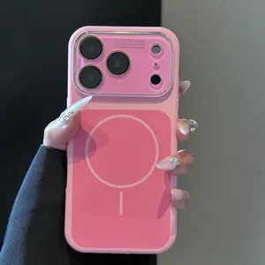 Minimalist Dual-Color Back Panel Liquid Silicone Case for IP17 Pro Max/17 Pro/17 with Lens Protector, Large Viewing Window, Shockproof Magnetic Phone Case for IP16 Pro Max