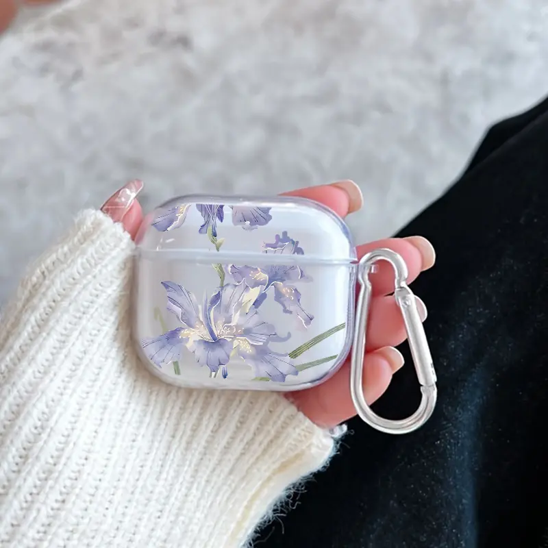 Iris Dream Pattern TPU Soft Protective Case for Apple AirPods 4/3/2/1/Pro/Pro2 Transparent Earphone Cover with Keychain Attachment