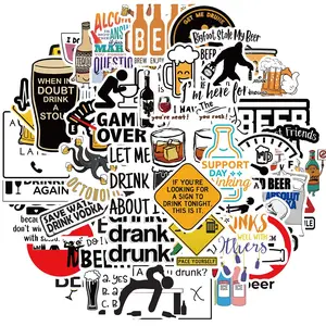 Funny Alcoholism Sticker, 50pcs/set Cartoon Intemperance Sticker, Drink Beer Sticker for Laptop Journaling