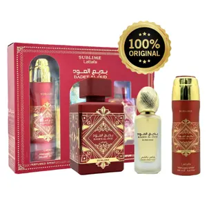 Badee Al Oud Sublime by Lattafa Perfumes - 3pc Gift Set with 3.4oz 100ml EDP, 6.8oz 200ml Body Spray, and 50ml Hair Mist