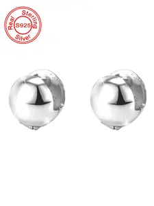 925 Sterling Silver Simple Ball Design Hoop Earrings, Fashionable Earrings for Women & Girls, Trendy All-match & Exquisite Jewelry for Birthday Gift, Studs Earrings