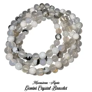 Gemini Zodiac Crystal Bracelet | Moonstone & Agate | Balance, Clarity & Emotional Stability | Air Sign Jewelry Gift
