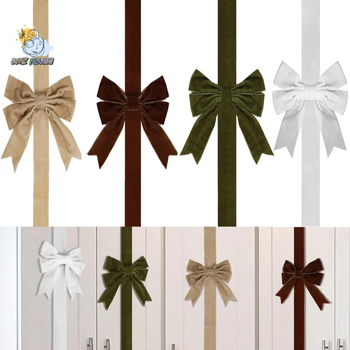 4Pcs Vintage Christmas Cabinet Ribbon Bows - Festive Decor Ornaments for Tree, Front Door, Home Supplies