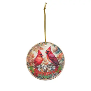 Nature Christmas Ornament - Ceramic Circle, Star, Heart & Oval