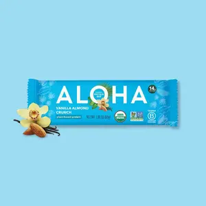 ALOHA Vanilla Almond Crunch Protein Bar | 12 Bars | 14g Plant Protein, 3g Sugar | Certified USDA Organic, Vegan, Gluten-Free | Real Vanilla + Satisfying Almond Crunch