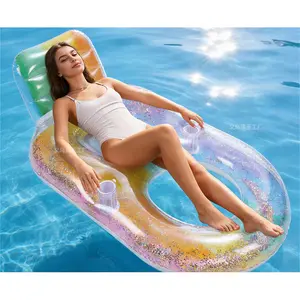 New inflatable water lounger, rainbow floating inflatable bed with backrest, inflatable recliner