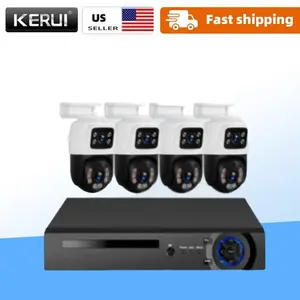 KERUI 8CH POE NVR 4PCS 6MP Security Camera System with Dual Lens PTZ WIFI IP Surveillance Kit Waterproof Outdoor Home Security Cameras