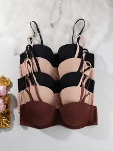 5-Pack Smooth Chic Fashion Push-Up Underwire Bras, Detachable Straps, Multiple Styles, Multi-Color Women's Lingerie, Elegant Slim-Fit Underwear