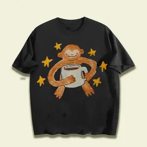 Star Monkey Unisex Vintage Washed Tee, Vintage Distressed Coloful Washed Tee- Wash Shirt - Natural Theme Unisex Streetwear Valentine's Day Valentine's Day gift hooded sweatshirt round-neck sweatshirt